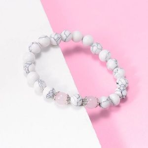 Crystal Pink Flower Beaded Bracelet (Marble)